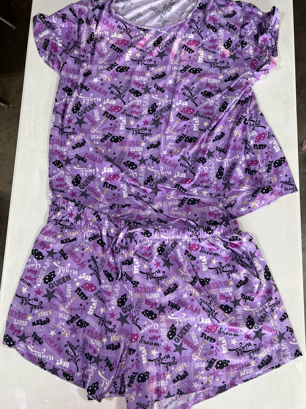 Just Be- Purple Sleepwear Pajama Set with Printed Stars & Text